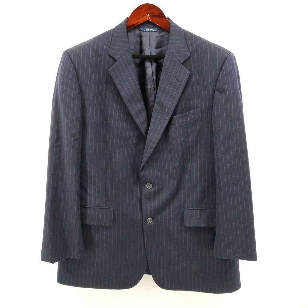 Brooks Brothers Blazer Jacket Mens 48 Navy Pinstripe Twoā Button made in usa